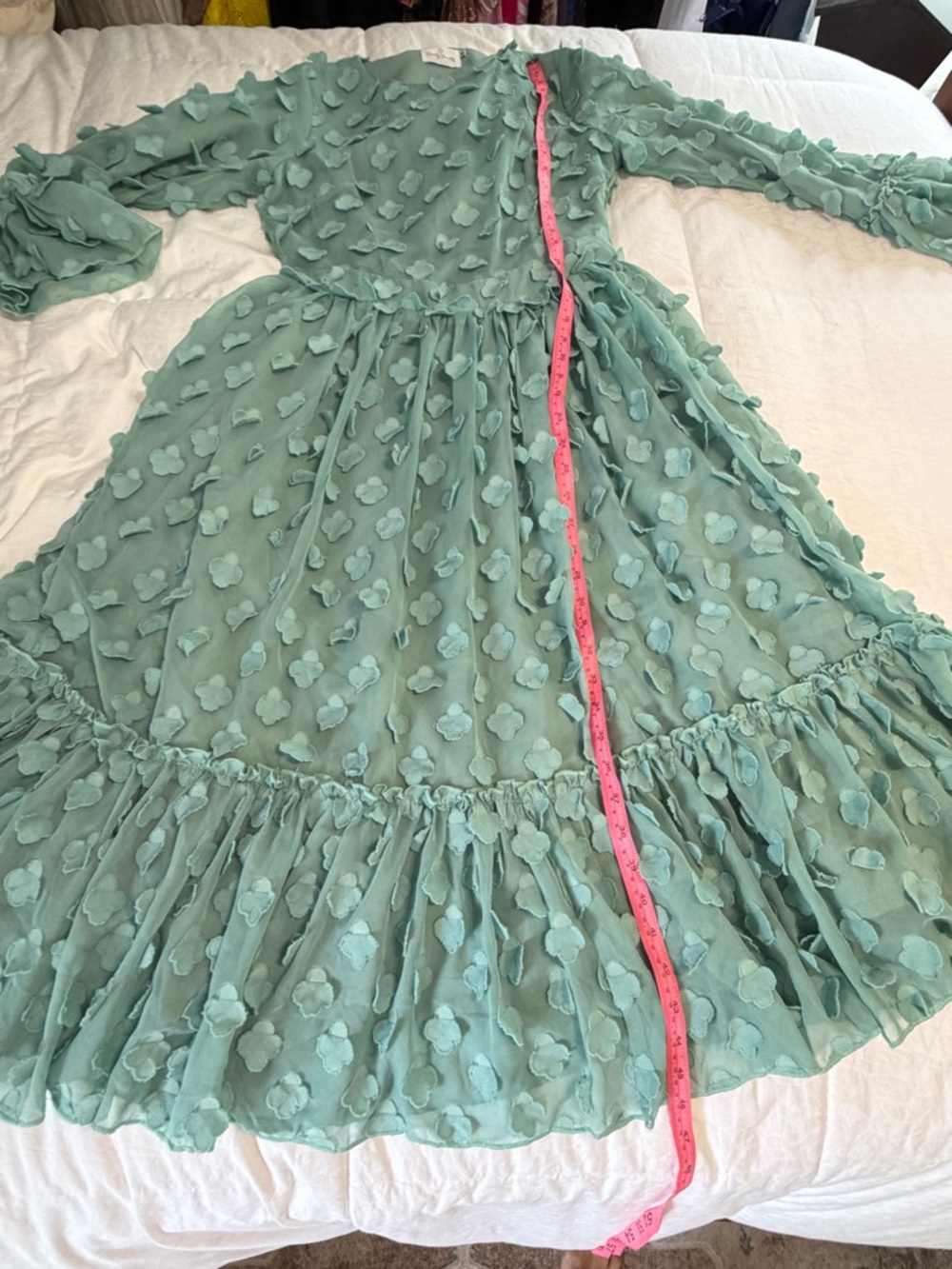 Dainty Jewells Mint Green 3D Floral Midi Dress Size M Modest church Spring - Picture 10 of 11